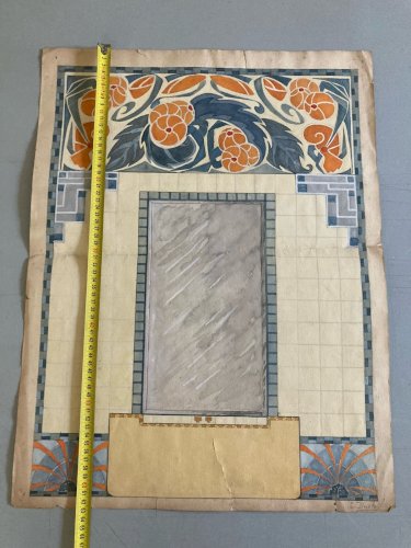 Painting Peinture 1930 Original Art Deco Nouveau Papier Gouache Ancien Mosaïque