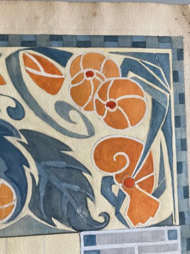 Painting Peinture 1930 Original Art Deco Nouveau Papier Gouache Ancien Mosaïque