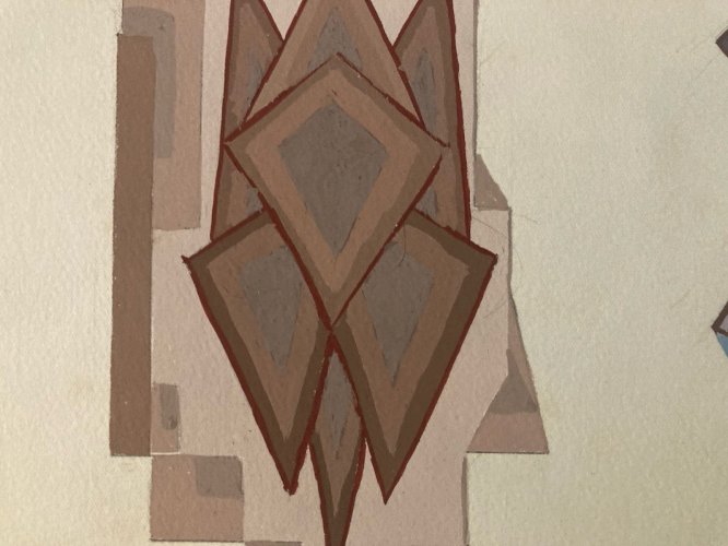 Painting Peinture 1930 Original Art Nouveau Gouache Papier Ancien Old Deco Motif