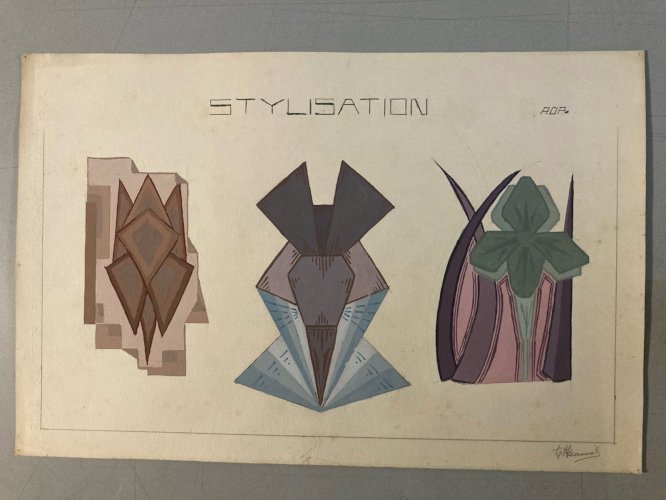 Painting Peinture 1930 Original Art Nouveau Gouache Papier Ancien Old Deco Motif