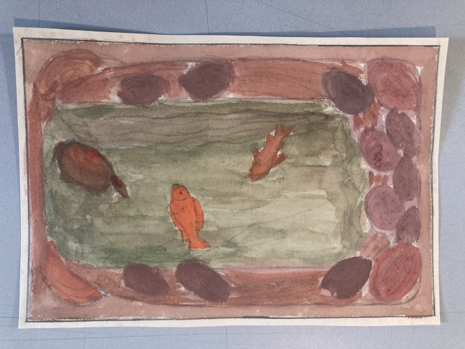 Painting Peinture 1930 Original Art Nouveau Gouache Papier Ancien Poisson Deco