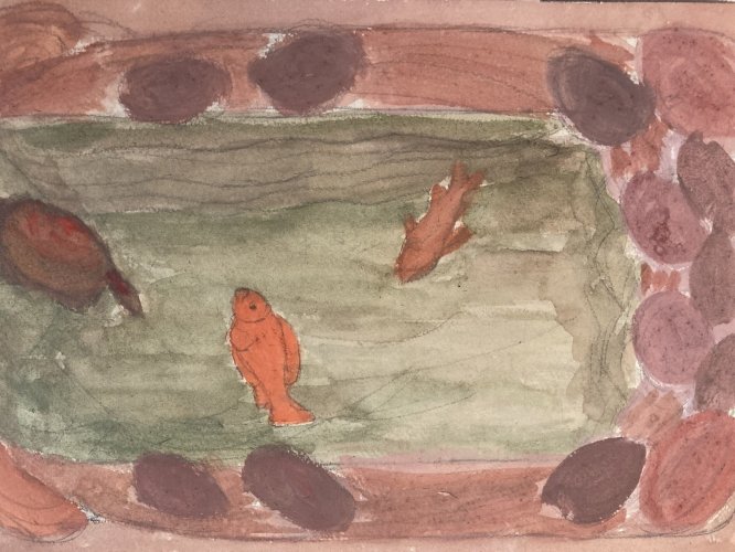 Painting Peinture 1930 Original Art Nouveau Gouache Papier Ancien Poisson Deco