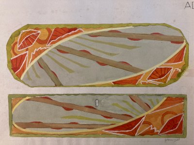 Painting 1930 Original Art Nouveau Motif Gouache Old Paper Deco