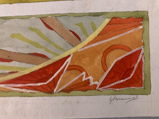 Painting Peinture 1930 Original Art Nouveau Motif Gouache Papier Ancien Deco Old