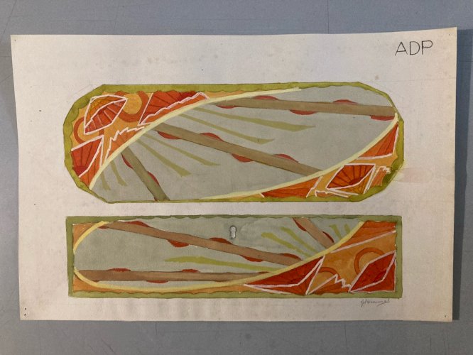 Painting Peinture 1930 Original Art Nouveau Motif Gouache Papier Ancien Deco Old