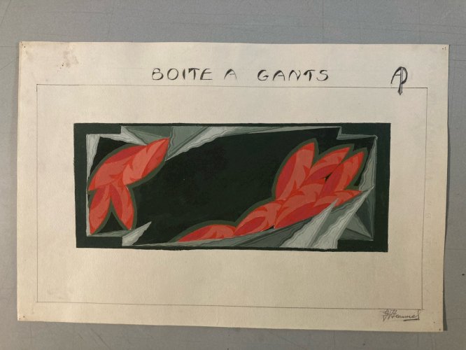 Painting Peinture 1930 Original Art Nouveau Motif Gouache Papier Ancien Old Deco