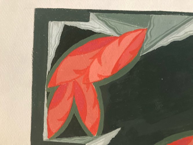 Painting Peinture 1930 Original Art Nouveau Motif Gouache Papier Ancien Old Deco