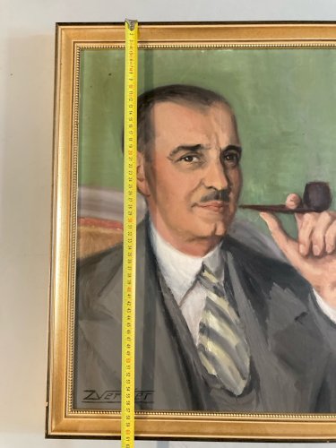 Painting Peinture 1940 Huile Sur Toile Portrait Homme Pipe Ancien Art Deco Old