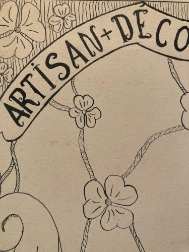 Painting Peinture 1950 Gouache Motif Géométrique Artisan  Art Ancien Abstrait