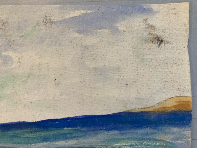 Painting peinture 1950 Gouache Papier Mer Plage À Identifier Océan Art Sable