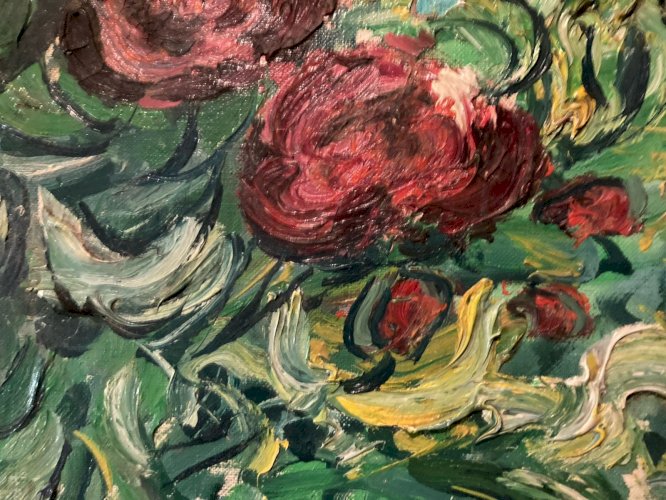 Painting Peinture 1950 Huile Sur Toile Expressioniste Fleur Bouquet Lagrue Art