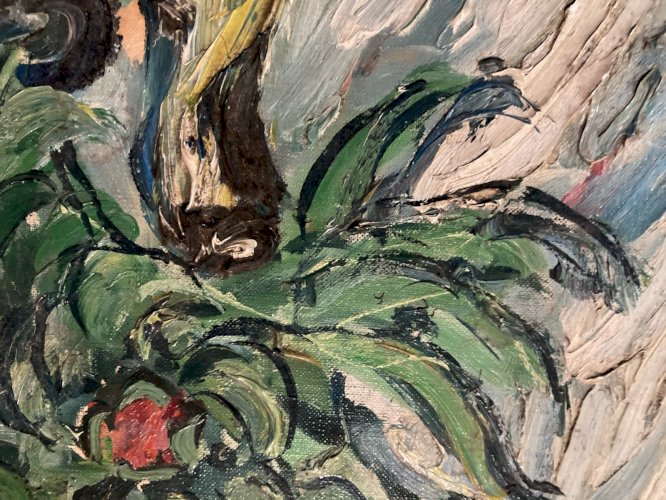 Painting Peinture 1950 Huile Sur Toile Expressioniste Fleur Bouquet Lagrue Art