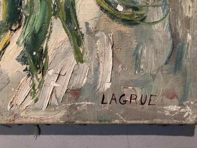 Painting Peinture 1950 Huile Sur Toile Expressioniste Fleur Bouquet Lagrue Art