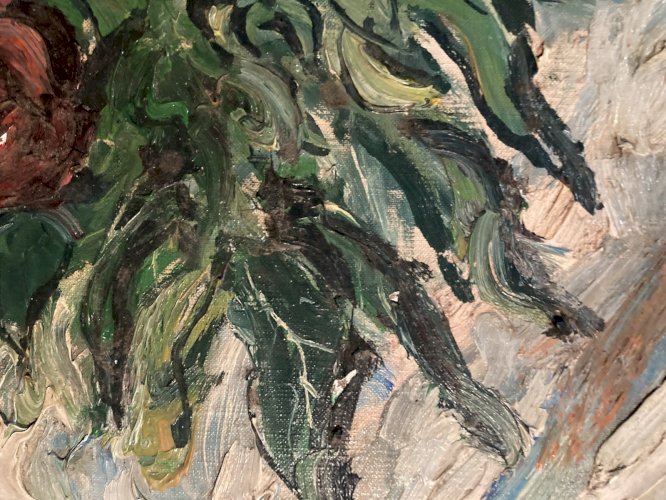 Painting Peinture 1950 Huile Sur Toile Expressioniste Fleur Bouquet Lagrue Art