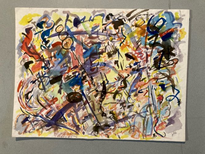 Painting Peinture 1980 Abstraite Art A Identifier Gouache  Papier Abstract XXe