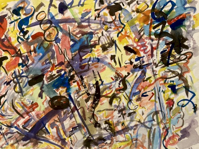 Painting Peinture 1980 Abstraite Art A Identifier Gouache  Papier Abstract XXe