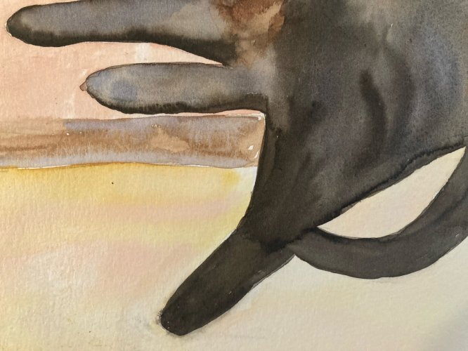 Painting Peinture 1980 Original Art Nouveau Gouache Papier Chat Animal Animaux