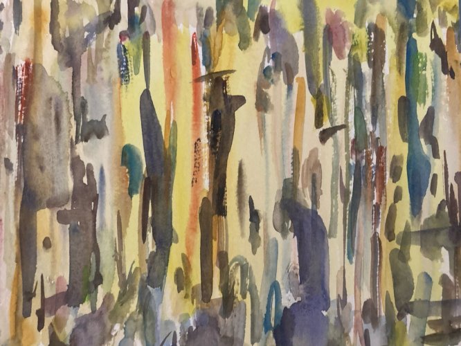 Painting Peinture Abstraite A Identifier Gouache Papier Abstrait 1980 Art XXe