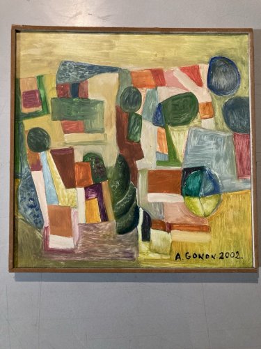 Painting Peinture Abstraite Huile Sur panneau Cubiste Cubisme Paysage Arbre art