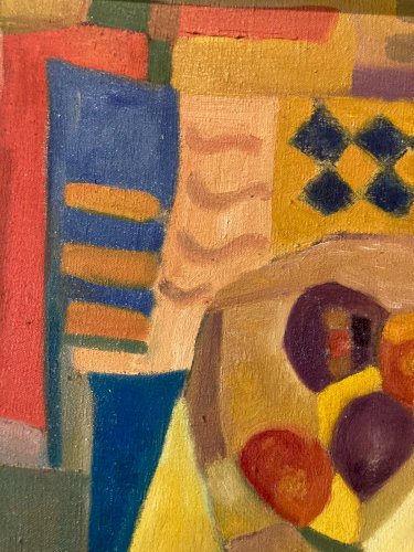 Painting Peinture Abstraite Huile Sur Toile Cubiste Cubisme Nature Morte Fruit