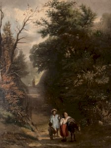 Painting Peinture Âne Huile Sur Toile XIXe Paysage Animaux Ancien Animal Art