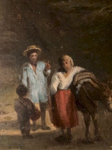 Painting Peinture Âne Huile Sur Toile XIXe Paysage Animaux Ancien Animal Art