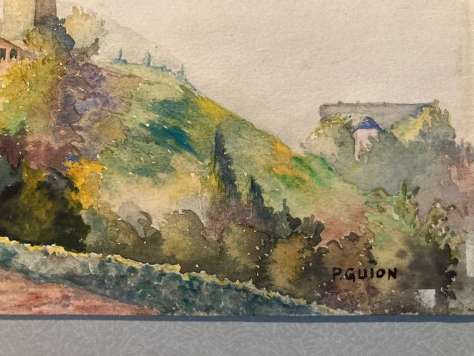 Painting Peinture Aquarelle Papier XIXe Chateau Fort Ruine Paysage Romantique