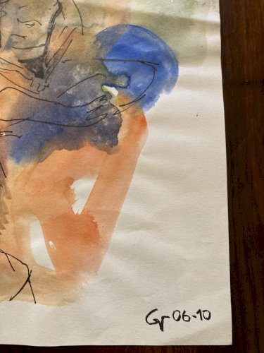 Painting Peinture Art Papier Couleur Femme 2000 portrait A Identifier XXe Homme