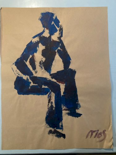 Painting Peinture Art Papier Kraft Femme 1980 portrait A Identifier XXe Ancien