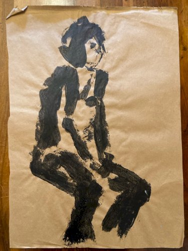 Painting Peinture Art Papier Kraft Femme 1980 portrait A Identifier XXe Ancien