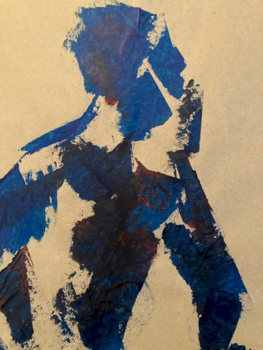 Painting Peinture Art Papier Kraft Femme 1980 portrait A Identifier XXe Ancien