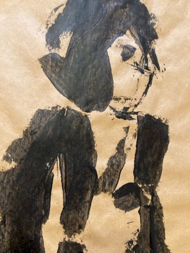 Painting Peinture Art Papier Kraft Femme 1980 portrait A Identifier XXe Ancien