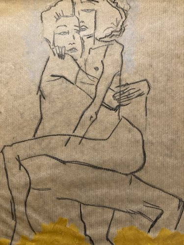 Painting Peinture Art Papier Kraft Femme 1980 portrait A Identifier XXe Homme