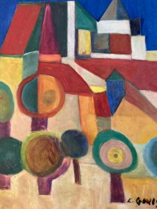 Painting Peinture Collage Abstraite Huile Sur panneau Cubiste Cubisme Arbre