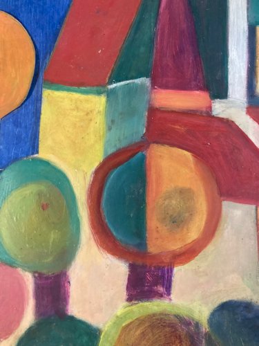 Painting Peinture Collage Abstraite Huile Sur panneau Cubiste Cubisme Arbre