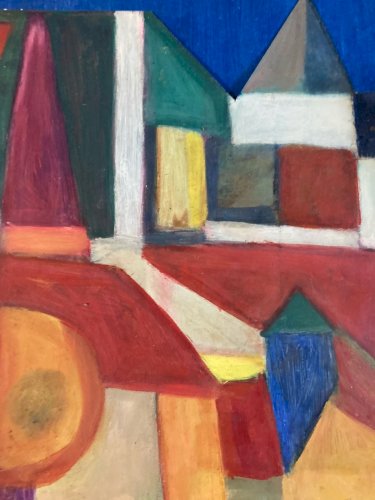 Painting Peinture Collage Abstraite Huile Sur panneau Cubiste Cubisme Arbre