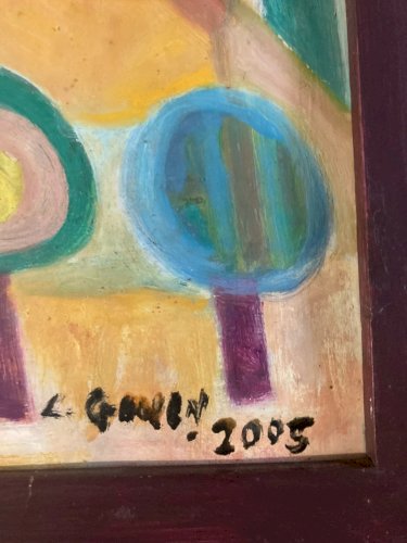 Painting Peinture Collage Abstraite Huile Sur panneau Cubiste Cubisme Arbre