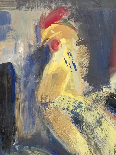 Painting Peinture gouache dessin CoQ Poule Animal 1970 Art Animaux Dessin Oiseau