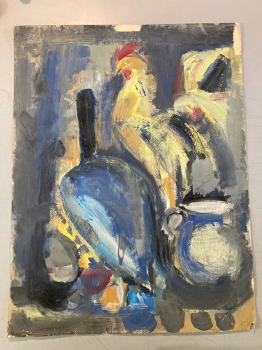 Painting Peinture gouache dessin CoQ Poule Animal 1970 Art Animaux Dessin Oiseau