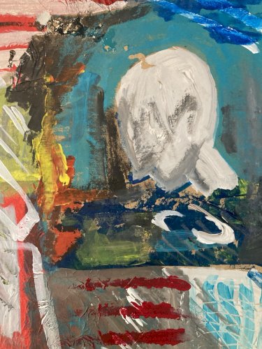 Painting Peinture gouache dessin Portrait XXe Homme 1970 Art Dessin À Identifier