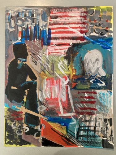 Painting Peinture gouache dessin Portrait XXe Homme 1970 Art Dessin À Identifier