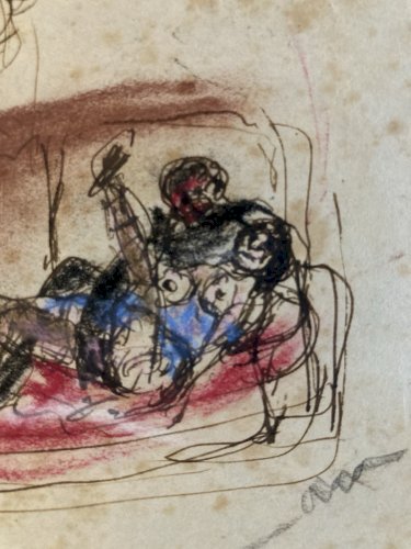 Painting Peinture Gouache Femme 1950 Portrait SM Sadomasochiste Ancien Old Signé