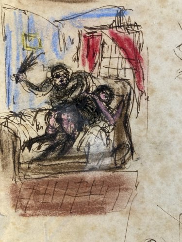 Painting Peinture Gouache Femme 1950 Portrait SM Sadomasochiste Ancien Old Signé