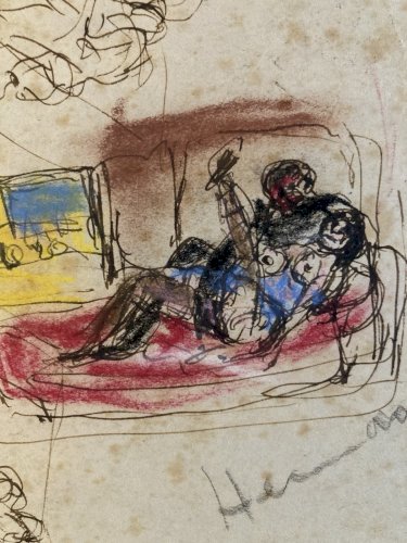 Painting Peinture Gouache Femme 1950 Portrait SM Sadomasochiste Ancien Old Signé