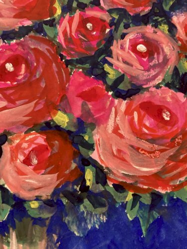 Painting Peinture Gouache Fleur Fleurs Art Dessin Papier 1960 Art Rose Bouquet