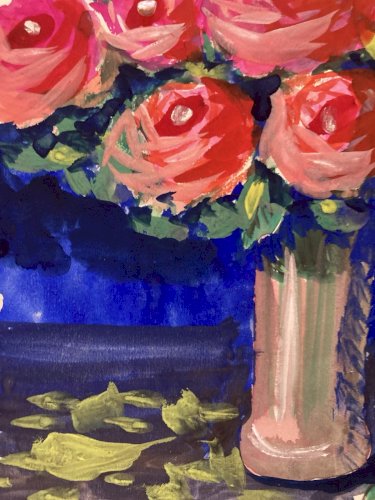 Painting Peinture Gouache Fleur Fleurs Art Dessin Papier 1960 Art Rose Bouquet