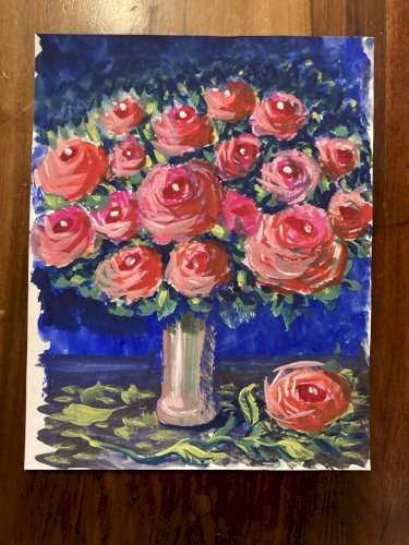Painting Peinture Gouache Fleur Fleurs Art Dessin Papier 1960 Art Rose Bouquet