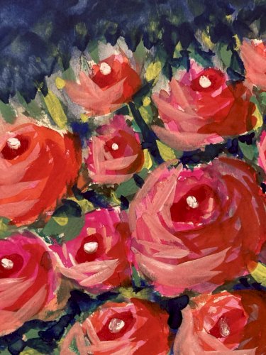 Painting Peinture Gouache Fleur Fleurs Art Dessin Papier 1960 Art Rose Bouquet