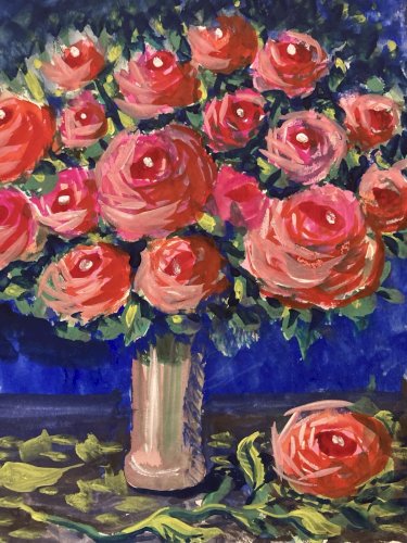 Painting Peinture Gouache Fleur Fleurs Art Dessin Papier 1960 Art Rose Bouquet