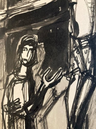 Painting Peinture gouache Michel Henry Jesus Christ Religion Ancien 1955 Old Art